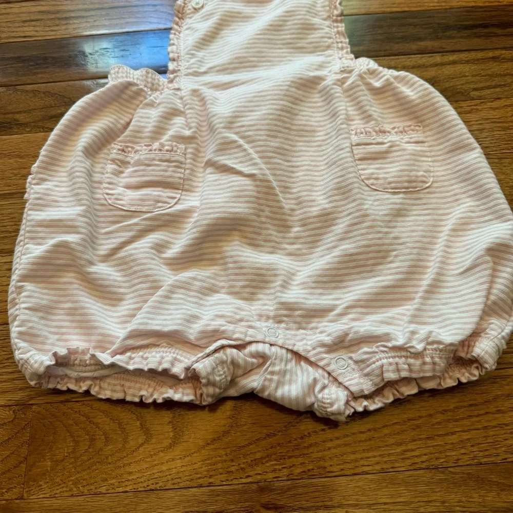 Janie and Jack Pink and White Seersucker Bubble Ruffle Romper